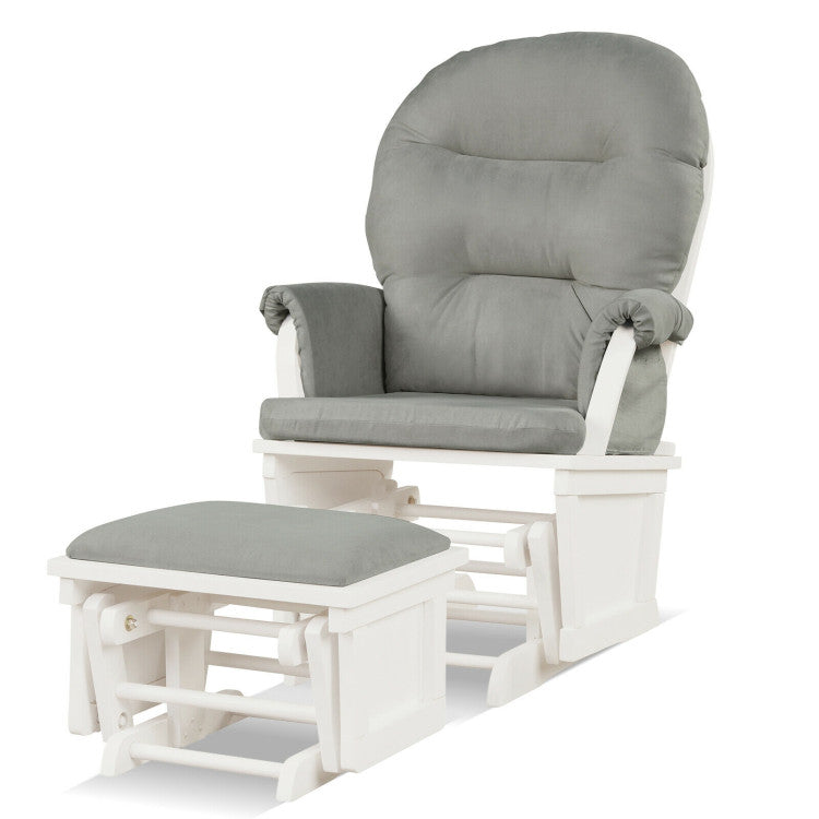 Baby Glider and Ottoman Set Wood Baby Rocker Nursery Chair with Padded Armrests and Detachable Cushion for Napping Reading Nursing