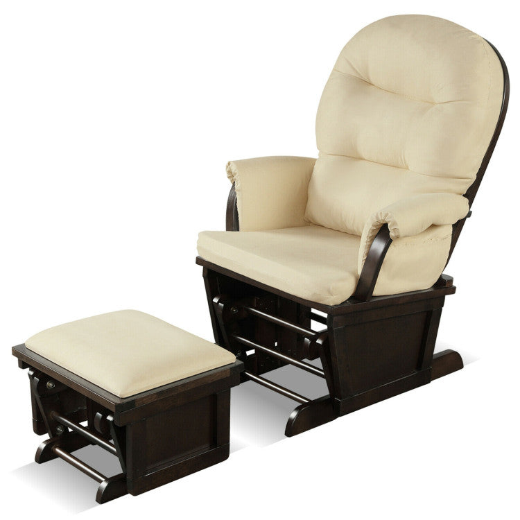 Baby Glider and Ottoman Set Wood Baby Rocker Nursery Chair with Padded Armrests and Detachable Cushion for Napping Reading Nursing