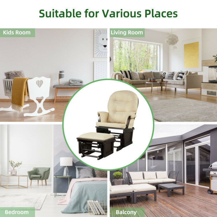 Baby Glider and Ottoman Set Wood Baby Rocker Nursery Chair with Padded Armrests and Detachable Cushion for Napping Reading Nursing