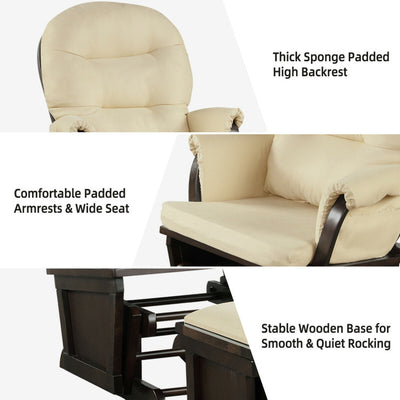 Baby Glider and Ottoman Set Wood Baby Rocker Nursery Chair with Padded Armrests and Detachable Cushion for Napping Reading Nursing