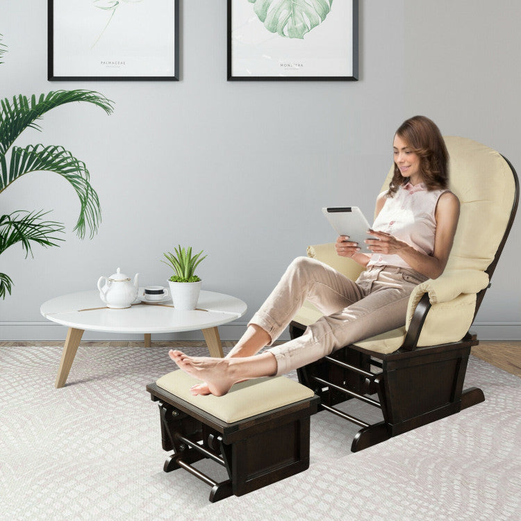Baby Glider and Ottoman Set Wood Baby Rocker Nursery Chair with Padded Armrests and Detachable Cushion for Napping Reading Nursing