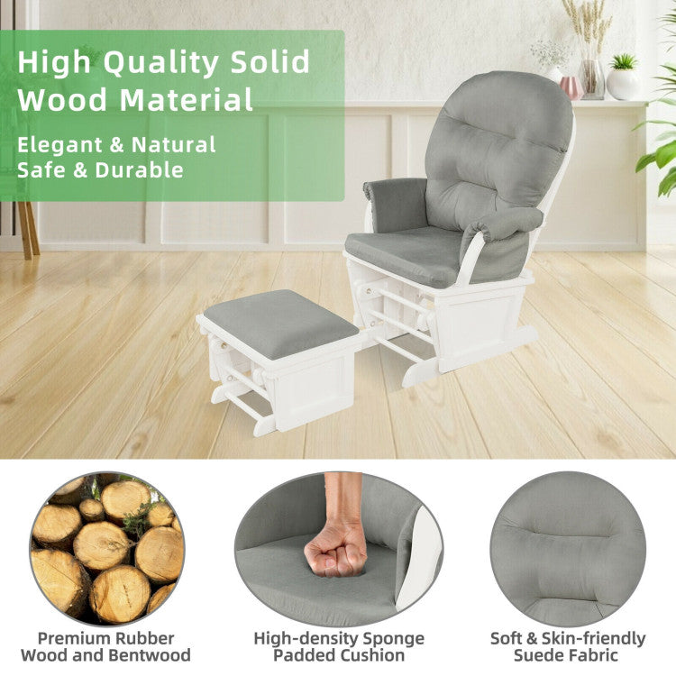 Baby Glider and Ottoman Set Wood Baby Rocker Nursery Chair with Padded Armrests and Detachable Cushion for Napping Reading Nursing