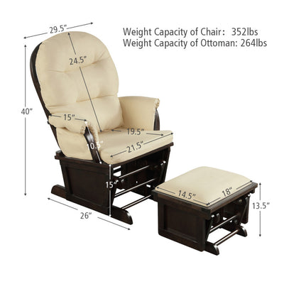 Baby Glider and Ottoman Set Wood Baby Rocker Nursery Chair with Padded Armrests and Detachable Cushion for Napping Reading Nursing