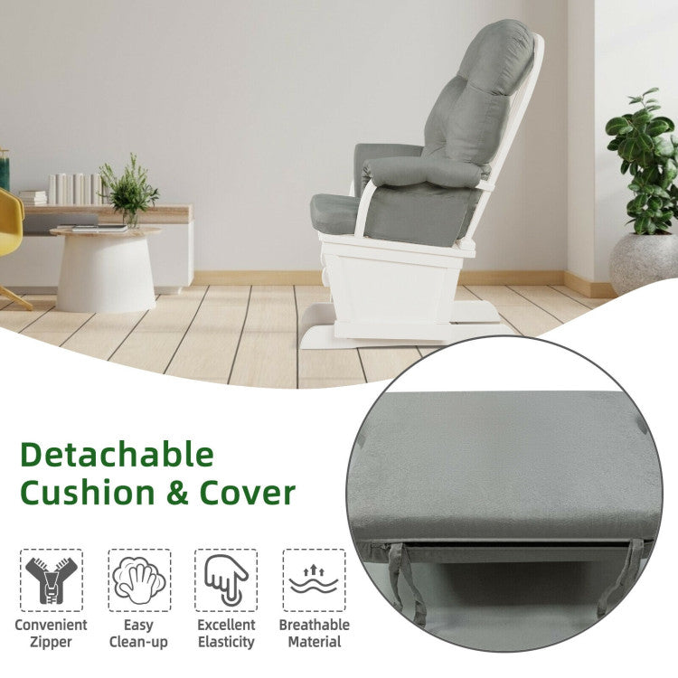 Baby Glider and Ottoman Set Wood Baby Rocker Nursery Chair with Padded Armrests and Detachable Cushion for Napping Reading Nursing