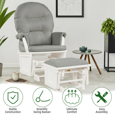 Baby Glider and Ottoman Set Wood Baby Rocker Nursery Chair with Padded Armrests and Detachable Cushion for Napping Reading Nursing