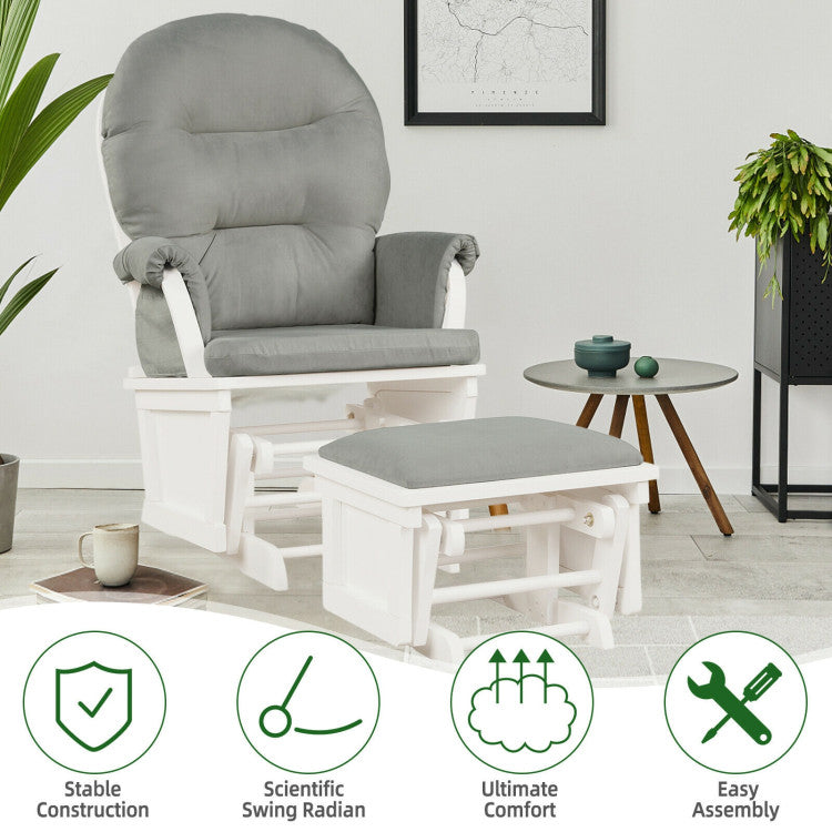 Baby Glider and Ottoman Set Wood Baby Rocker Nursery Chair with Padded Armrests and Detachable Cushion for Napping Reading Nursing