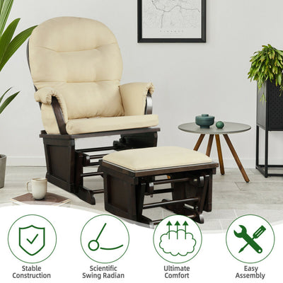 Baby Glider and Ottoman Set Wood Baby Rocker Nursery Chair with Padded Armrests and Detachable Cushion for Napping Reading Nursing