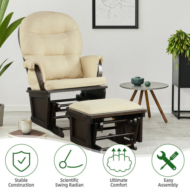 Baby Glider and Ottoman Set Wood Baby Rocker Nursery Chair with Padded Armrests and Detachable Cushion for Napping Reading Nursing