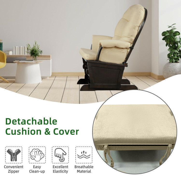 Baby Glider and Ottoman Set Wood Baby Rocker Nursery Chair with Padded Armrests and Detachable Cushion for Napping Reading Nursing
