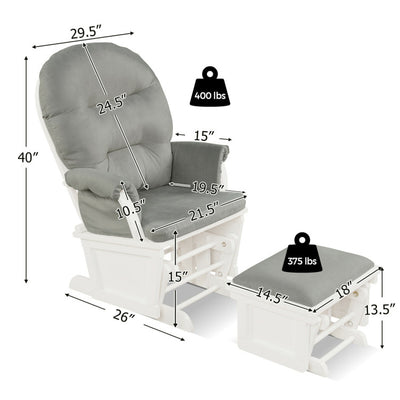 Baby Glider and Ottoman Set Wood Baby Rocker Nursery Chair with Padded Armrests and Detachable Cushion for Napping Reading Nursing