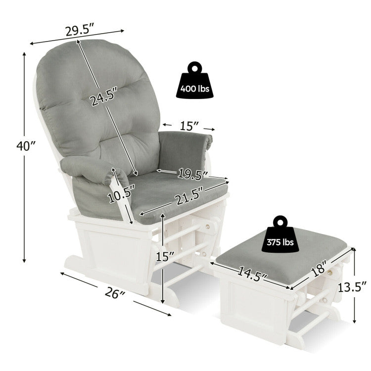 Baby Glider and Ottoman Set Wood Baby Rocker Nursery Chair with Padded Armrests and Detachable Cushion for Napping Reading Nursing