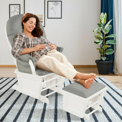 Baby Glider and Ottoman Set Wood Baby Rocker Nursery Chair with Padded Armrests and Detachable Cushion for Napping Reading Nursing
