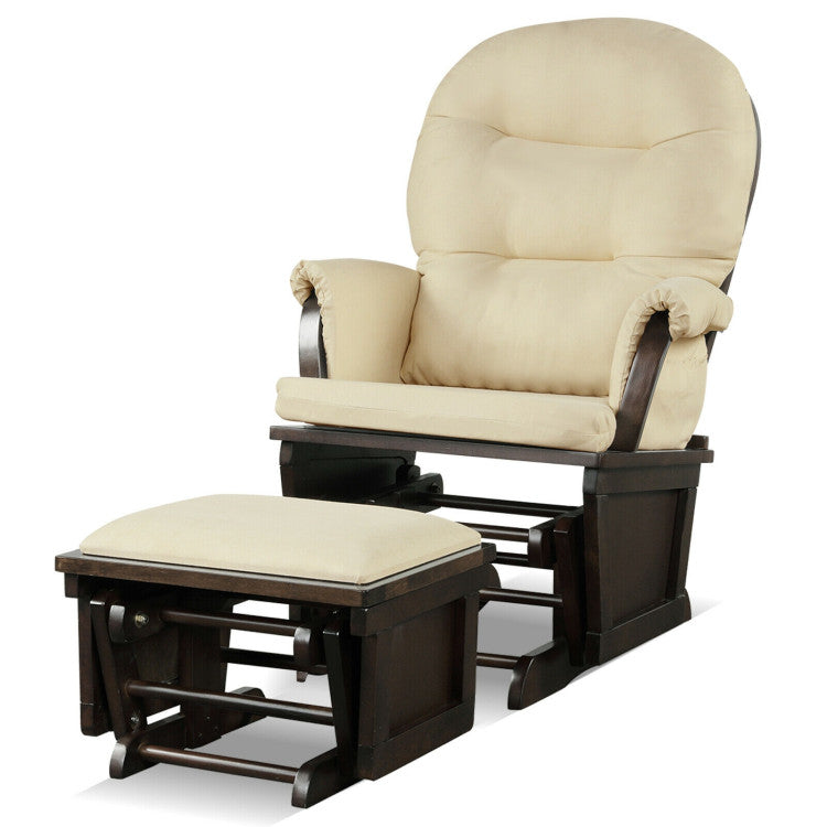 Baby Glider and Ottoman Set Wood Baby Rocker Nursery Chair with Padded Armrests and Detachable Cushion for Napping Reading Nursing