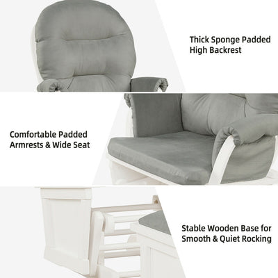 Baby Glider and Ottoman Set Wood Baby Rocker Nursery Chair with Padded Armrests and Detachable Cushion for Napping Reading Nursing