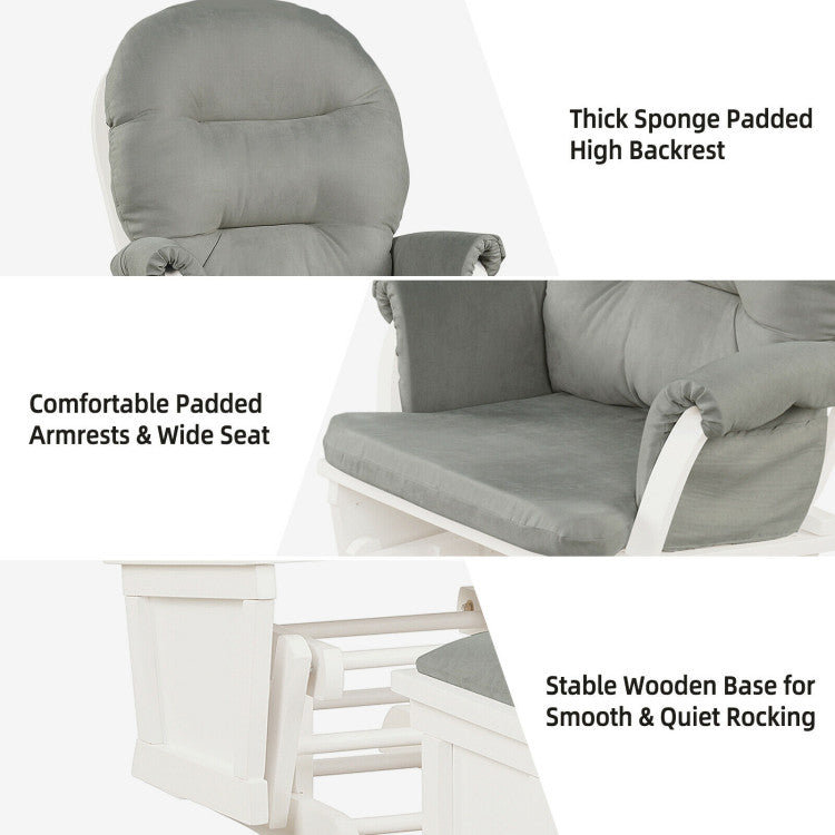 Baby Glider and Ottoman Set Wood Baby Rocker Nursery Chair with Padded Armrests and Detachable Cushion for Napping Reading Nursing