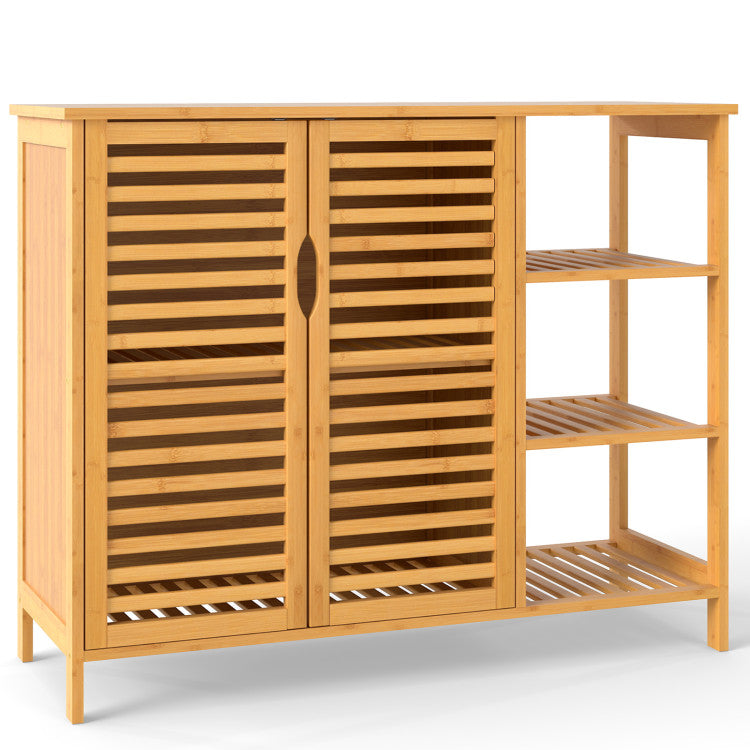Bamboo Bathroom Cabinet 2-Door Storage Organizer with Shelves