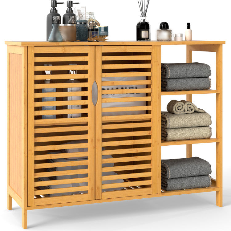 Bamboo Bathroom Cabinet 2-Door Storage Organizer with Shelves