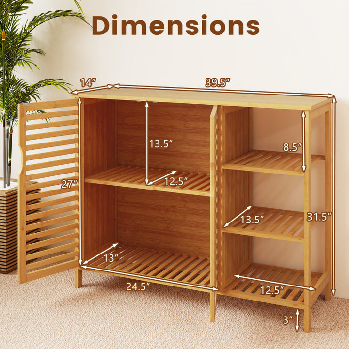 Bamboo Bathroom Cabinet 2-Door Storage Organizer with Shelves