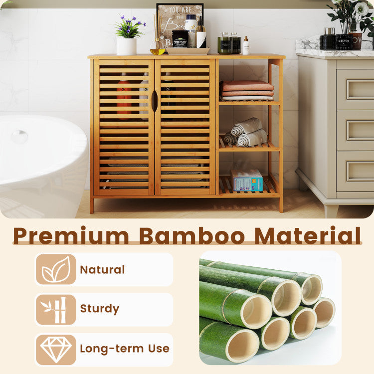 Bamboo Bathroom Cabinet 2-Door Storage Organizer with Shelves