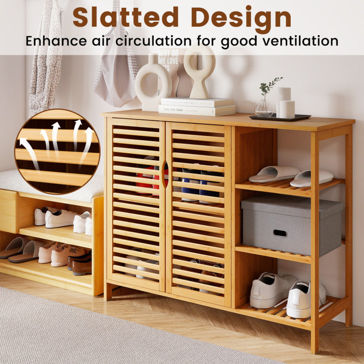 Bamboo Bathroom Cabinet 2-Door Storage Organizer with Shelves