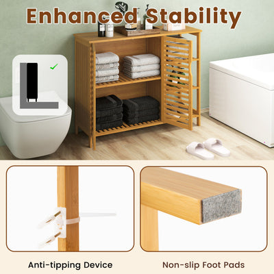 Bamboo Bathroom Cabinet 2-Door Storage Organizer with Shelves