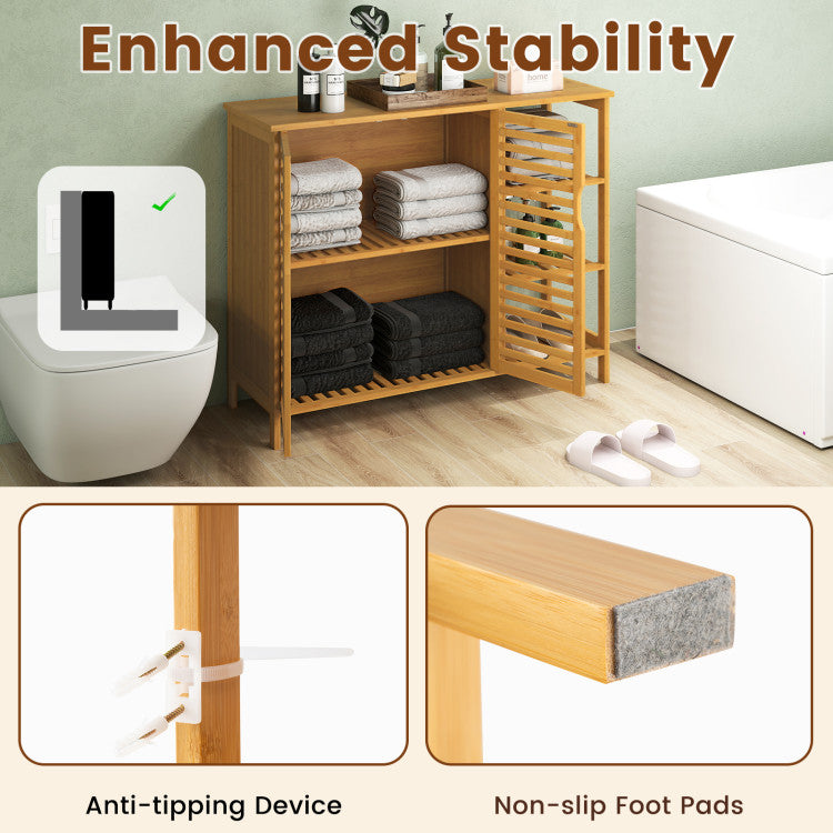 Bamboo Bathroom Cabinet 2-Door Storage Organizer with Shelves