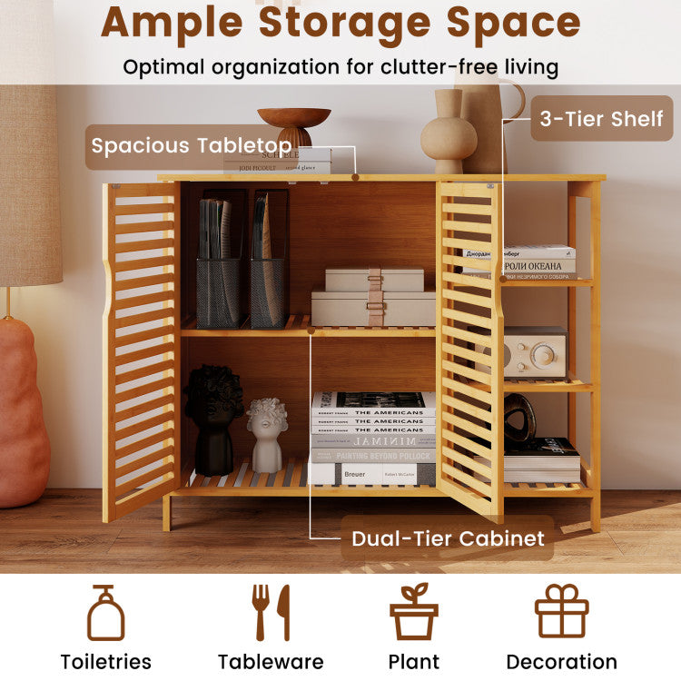Bamboo Bathroom Cabinet 2-Door Storage Organizer with Shelves