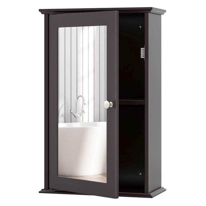 Bathroom Wall Cabinet with Single Mirror Door and Adjustable Shelf