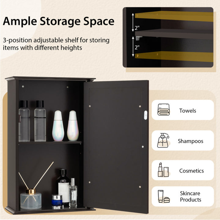 Bathroom Wall Cabinet with Single Mirror Door and Adjustable Shelf