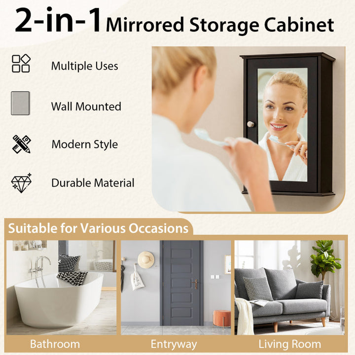Bathroom Wall Cabinet with Single Mirror Door and Adjustable Shelf