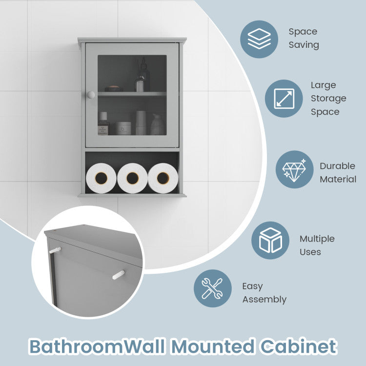 Wall Mounted Adjustable Hanging Storage Medicine Cabinet with Open Shelf
