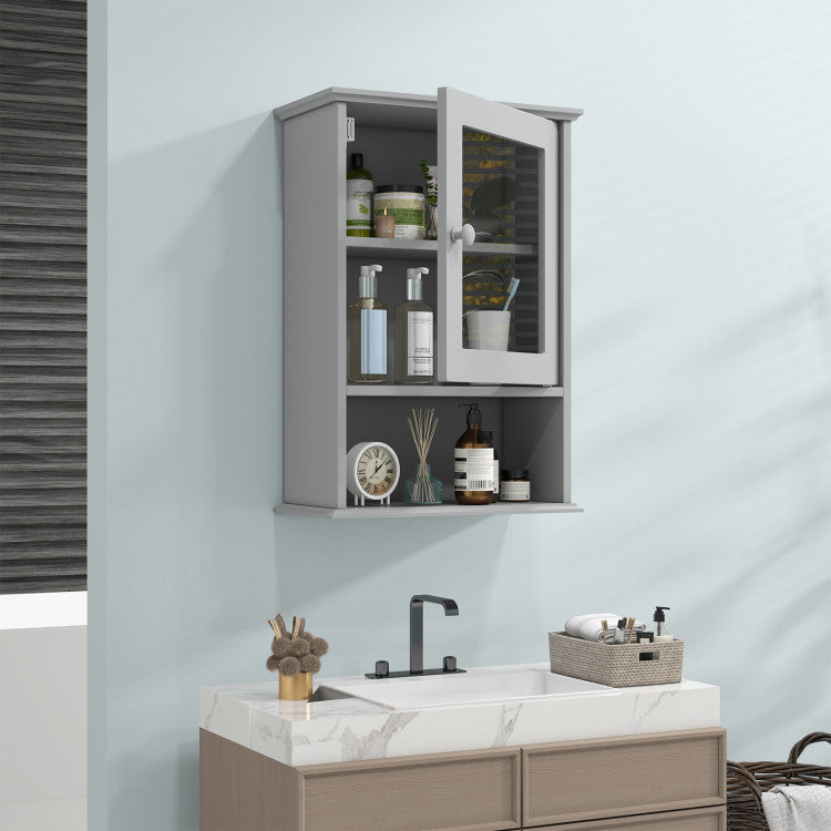Wall Mounted Adjustable Hanging Storage Medicine Cabinet with Open Shelf
