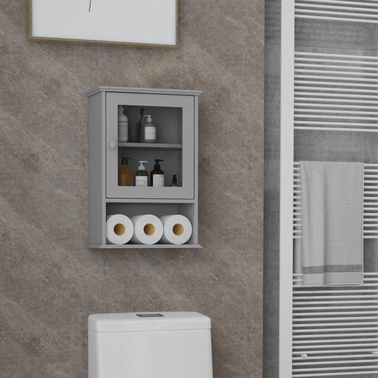 Wall Mounted Adjustable Hanging Storage Medicine Cabinet with Open Shelf