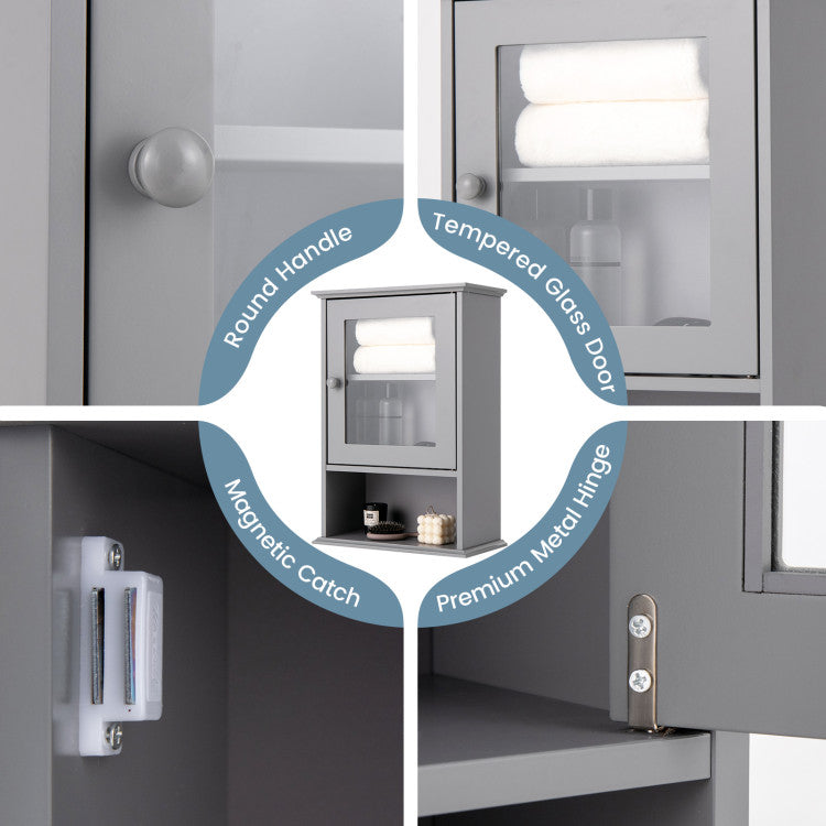 Wall Mounted Adjustable Hanging Storage Medicine Cabinet with Open Shelf
