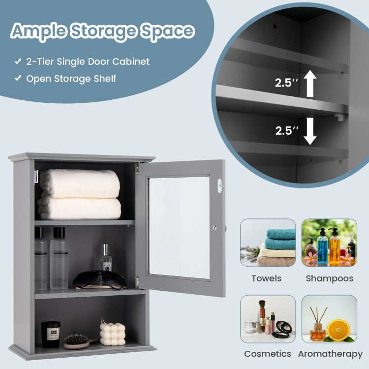 Wall Mounted Adjustable Hanging Storage Medicine Cabinet with Open Shelf
