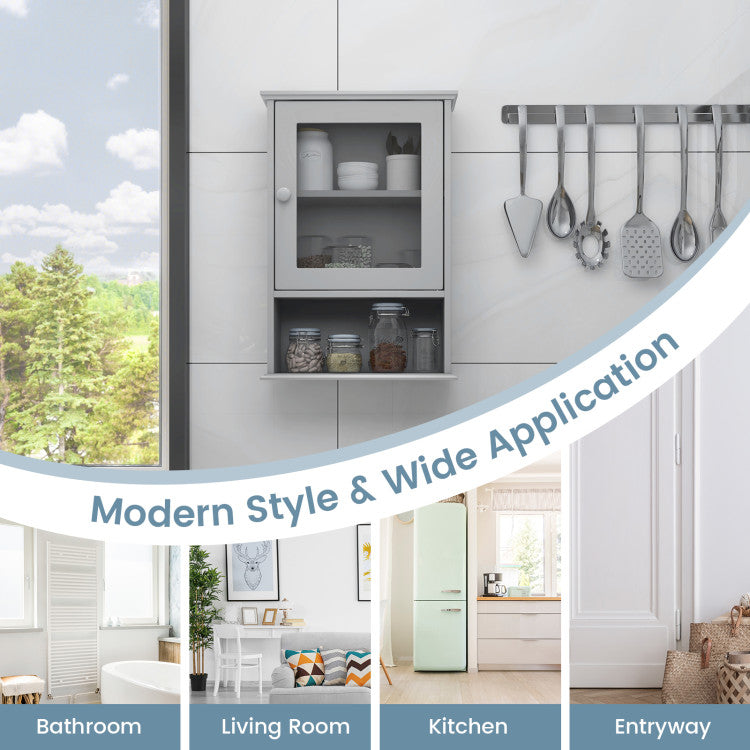 Wall Mounted Adjustable Hanging Storage Medicine Cabinet with Open Shelf