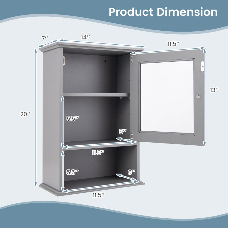 Wall Mounted Adjustable Hanging Storage Medicine Cabinet with Open Shelf