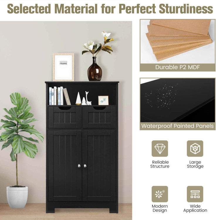 Bathroom Wooden Side Cabinet with 2 Drawers and 2 Doors