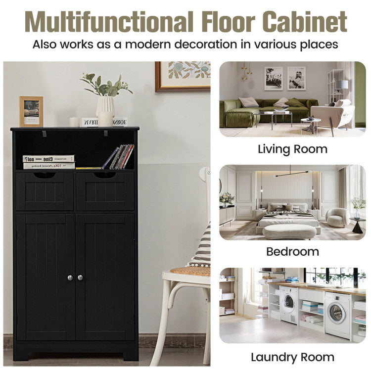 Bathroom Wooden Side Cabinet with 2 Drawers and 2 Doors