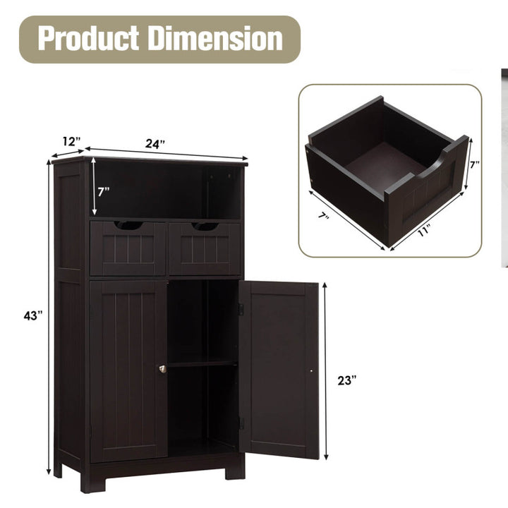 Bathroom Wooden Side Cabinet with 2 Drawers and 2 Doors