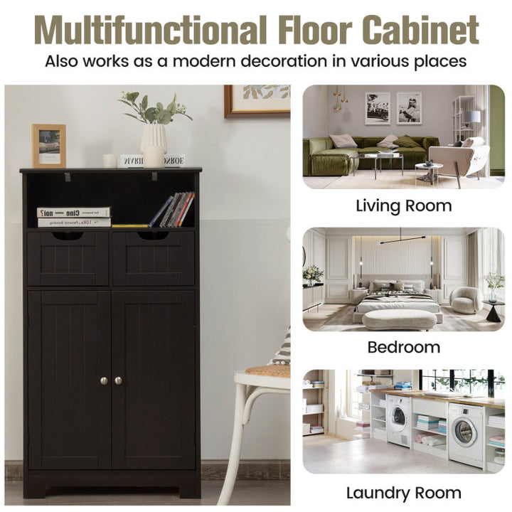 Bathroom Wooden Side Cabinet with 2 Drawers and 2 Doors