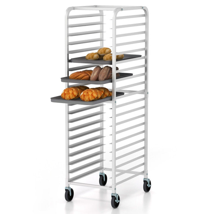 20-tier Kitchen Bun Pan Sheet Rack Aluminum Speed Rack Commercial Bakery Cooling Rack with Lockable Rubber Wheels for Restaurant