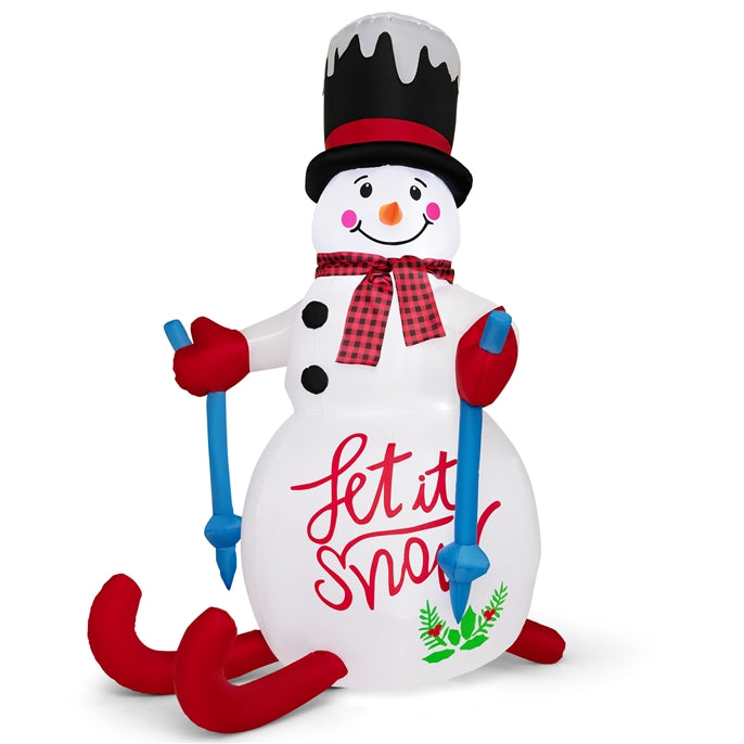 6FT Xmas Inflatable Skiing Snowman, Self Inflating Christmas Decoration with Built-in Sandbag