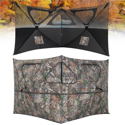 2-Panel Portable Hunting Blind Pop-Up Ground Hunting Fence with Brush-in Loops and 3 Shoot Through Ports