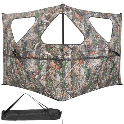 2-Panel Portable Hunting Blind Pop-Up Ground Hunting Fence with Brush-in Loops and 3 Shoot Through Ports