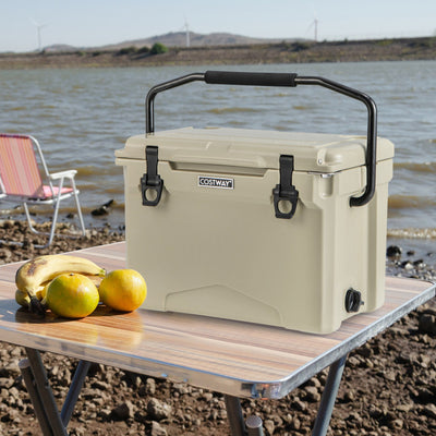 25 QT Portable Hard Cooler Heavy-Duty Rotomolded Cooler Insulated Ice Chest Box with Built-in Cup Holders and Aluminum Handle for Camping Fishing