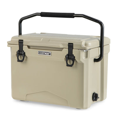 25 QT Portable Hard Cooler Heavy-Duty Rotomolded Cooler Insulated Ice Chest Box with Built-in Cup Holders and Aluminum Handle for Camping Fishing