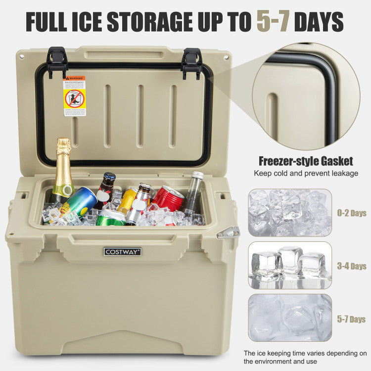 25 QT Portable Hard Cooler Heavy-Duty Rotomolded Cooler Insulated Ice Chest Box with Built-in Cup Holders and Aluminum Handle for Camping Fishing