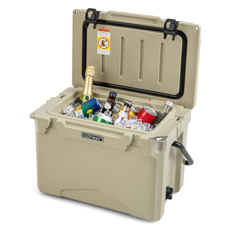 25 QT Portable Hard Cooler Heavy-Duty Rotomolded Cooler Insulated Ice Chest Box with Built-in Cup Holders and Aluminum Handle for Camping Fishing