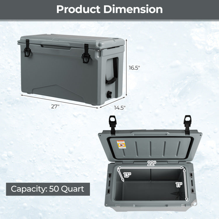 50 QT Heavy-Duty Rotomolded Ice Cooler Insulated Portable Hard Ice Chest Box with Aluminum Handle and Integrated Cup Holders